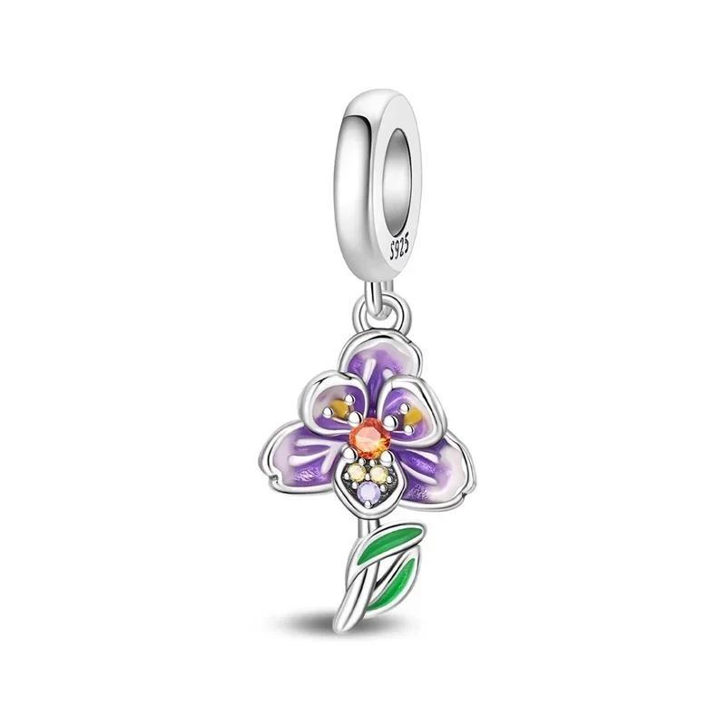 Copper Colorful Flower Charm Roses Tulip Daisies Bead Pendant Fit Original Necklace Bracelet Women Jewelry Diy Gift