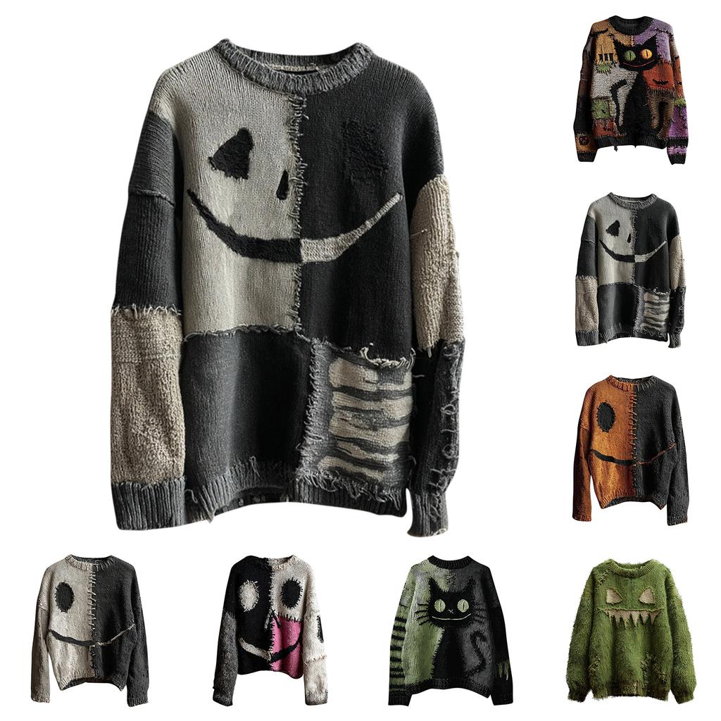 Men's Halloween 3D Printed Long Sleeve Top Round Neck Casual Sports Pullover