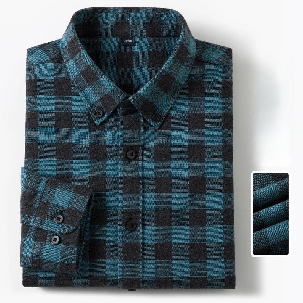 New In Shirt Plaid 100%cotton Brushed Long Sleeve Shirts for Men Slim Fit Casual Tops Hight Quality Designer Vintage Clothes