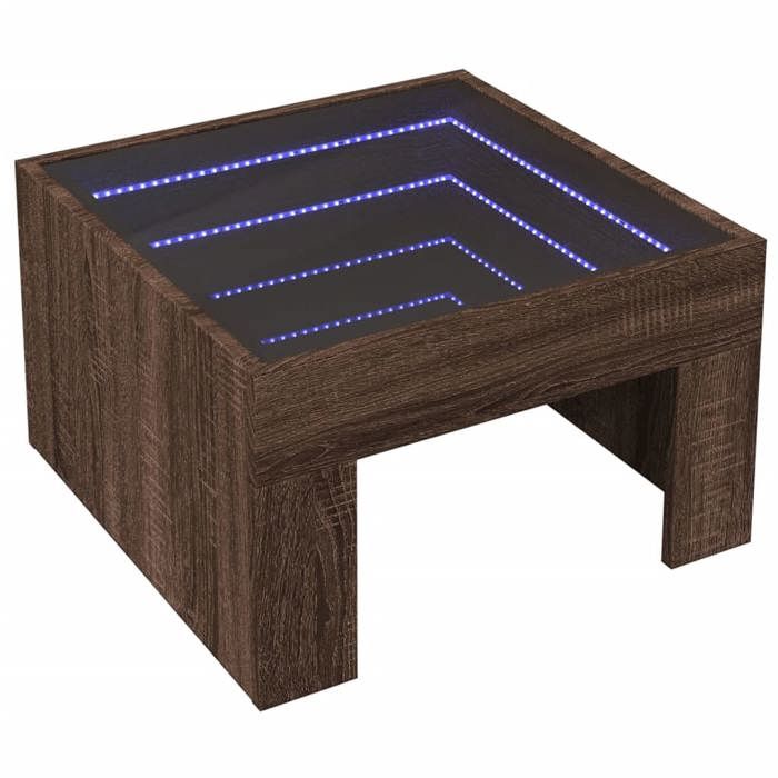 VidaXL Coffee Table with Infinity LED Brown Oak 50x50x30 Cm, Side Table, Living Room Table, Side Table, End Table 847608