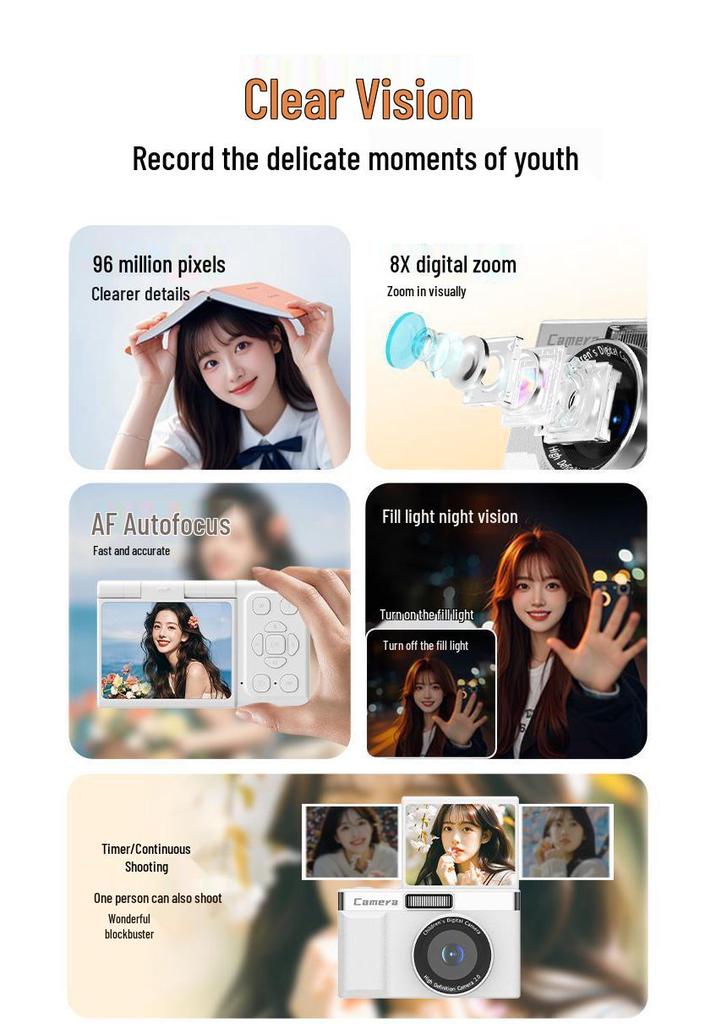 HD Flip Screen CCD Digital Camera with Selfie & Travel Features for Students