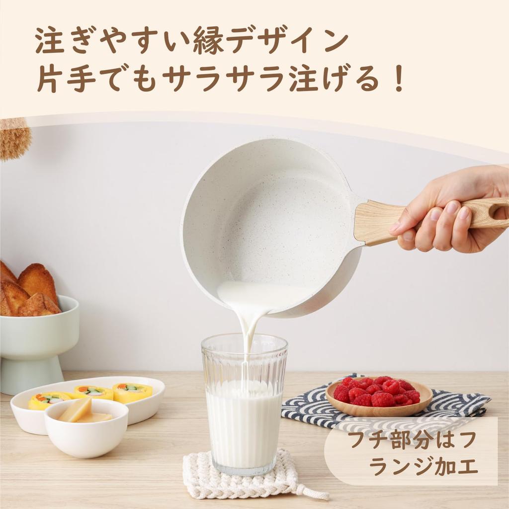 SENSARTE 20cm for Miso Easy To High Heat Suitable for Baby Free of Harmful White Saucepan, IH/Gas Compatible, Soup, Pot, Saucepan, Non-stick Coating,
