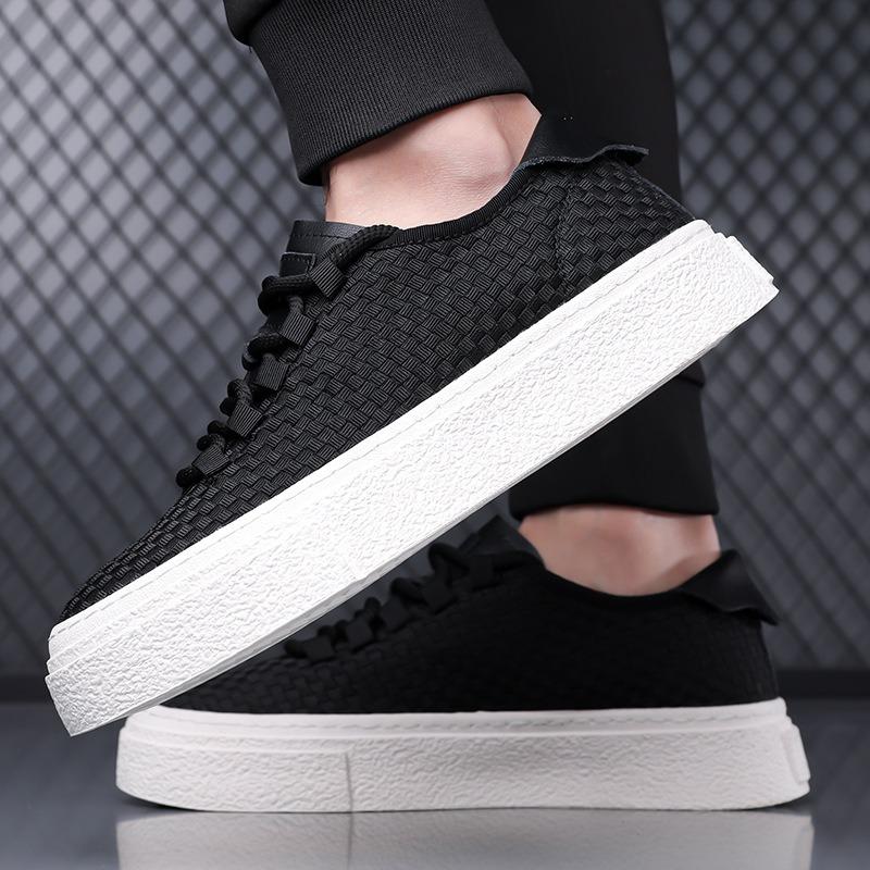 New Woven Breathable Board Shoes Versatile Casual Canvas Shoes Fashionable Mesh Trendy Shoes Thick-soled Heightening Men's Shoes