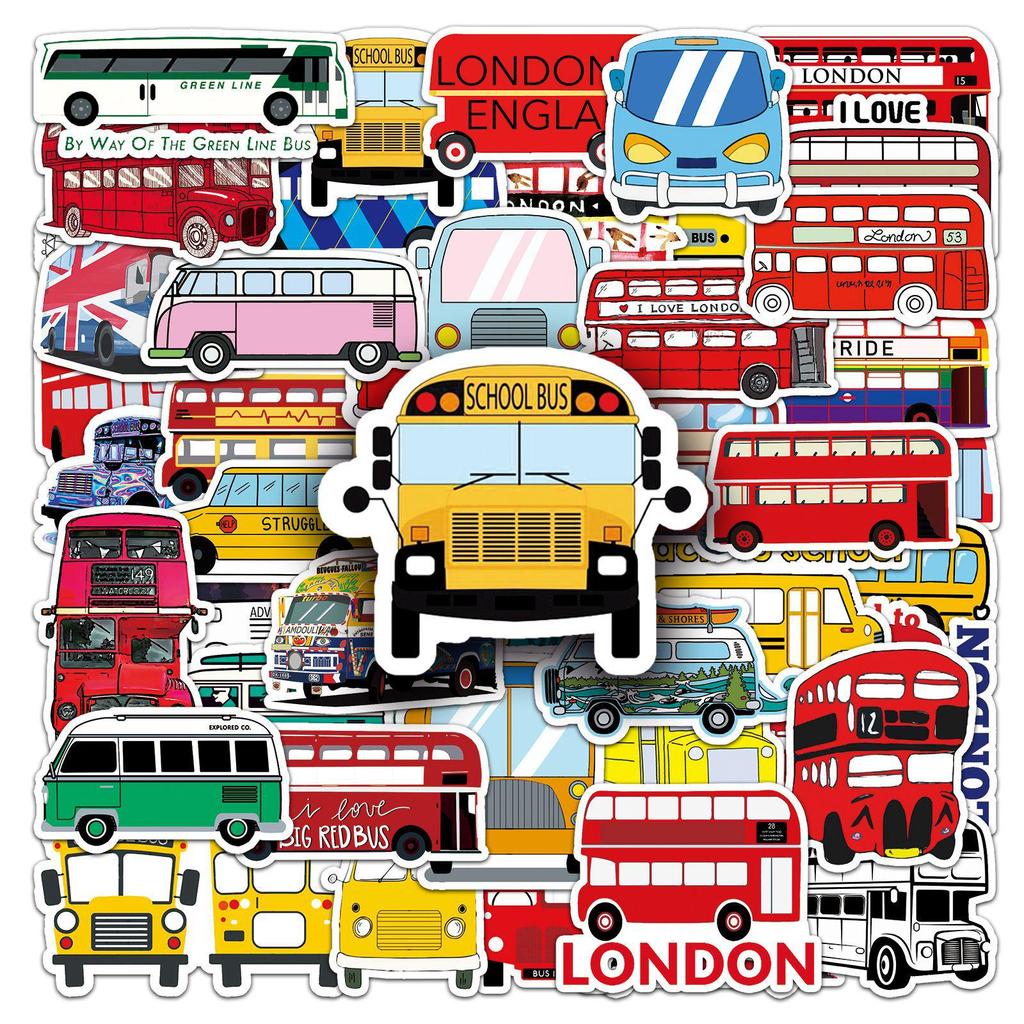 50 Cartoon Transportation Stickers for Kids: DIY Water Cup, Skateboard, Computer, Suitcase