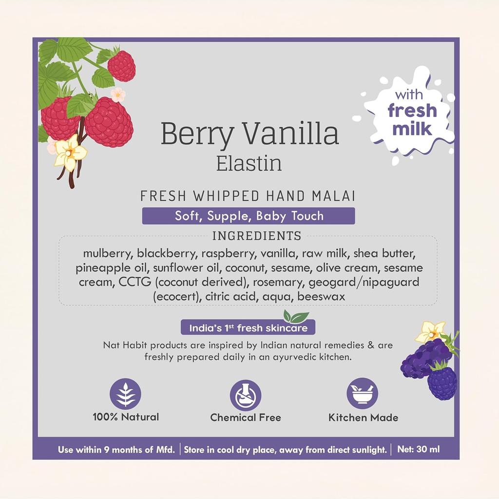 Nat Habit Berry Vanilla Hand Cream Fresh Whipped Malai Shea Butter For Smooth Supple Hands Deep Moisturization 30 Ml Pack