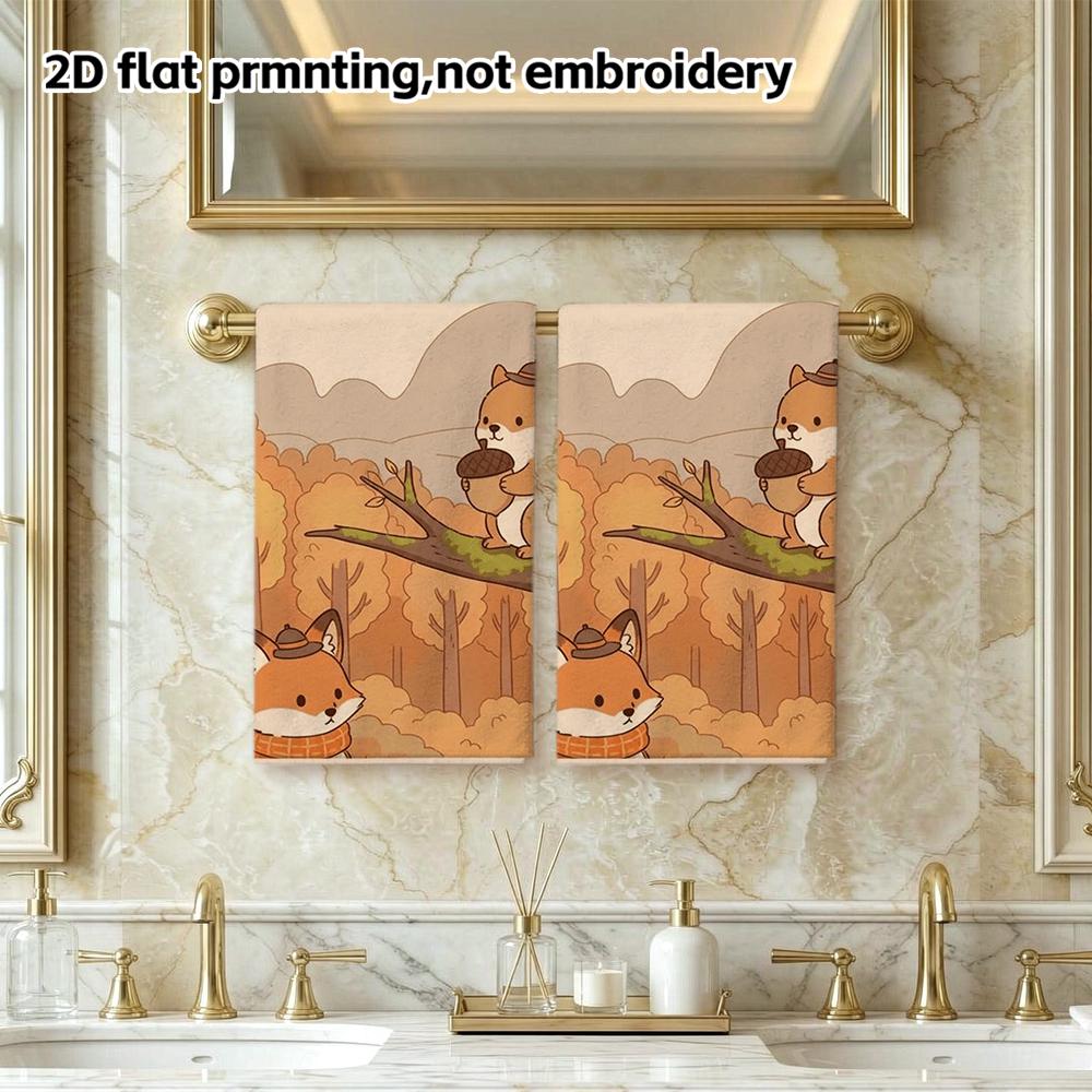 Fox And Squirrel Fall Towel Soft Absorbent Daily Hand Towel