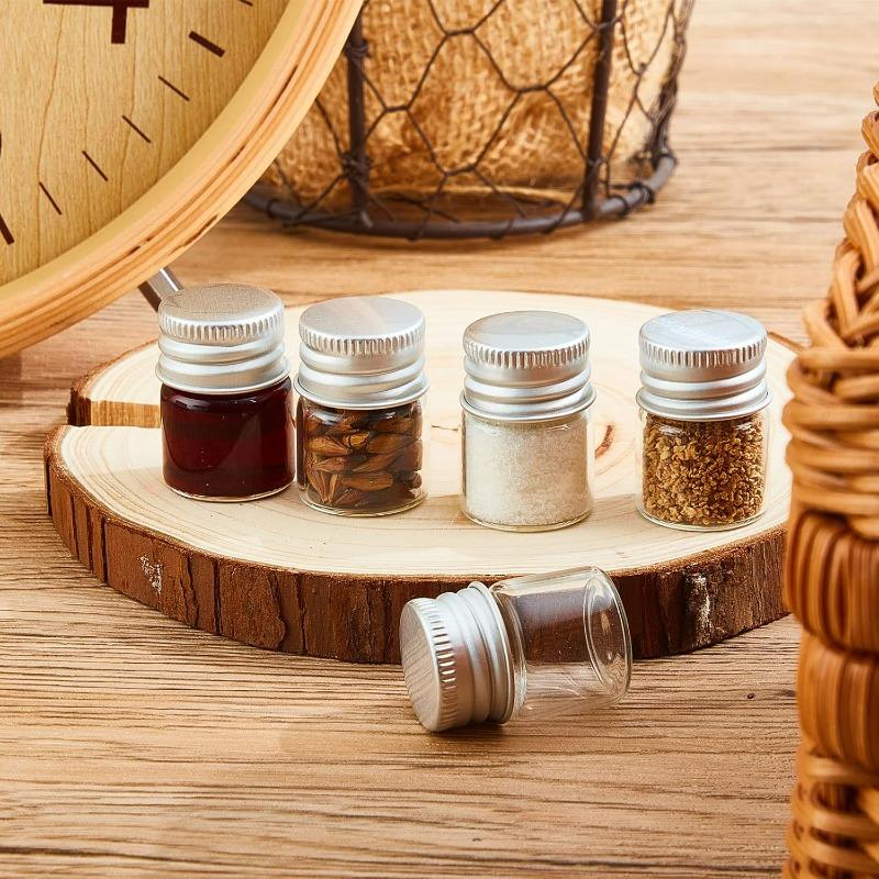 Mini Glass Bottles with Aluminium Cover Spice Jars Powder Jewelry Storage Bottles DIY Craft Party Favors Decoration Containers