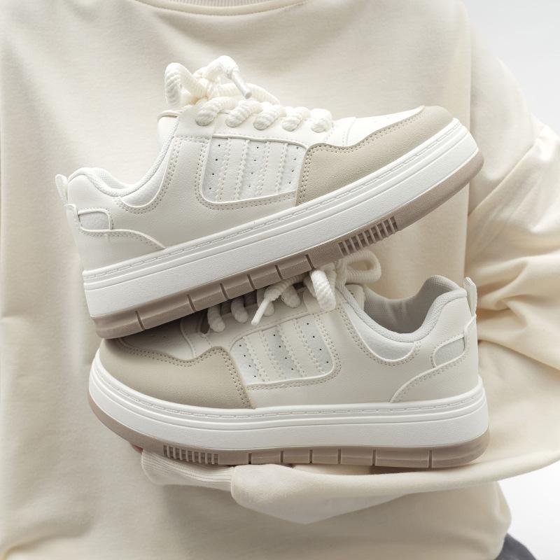 Damskie białe buty na grubej podeszwie, jesienne nowe buty w stylu uniwersyteckim, retro sportowe casualowe buty typu board, modne buty damskie