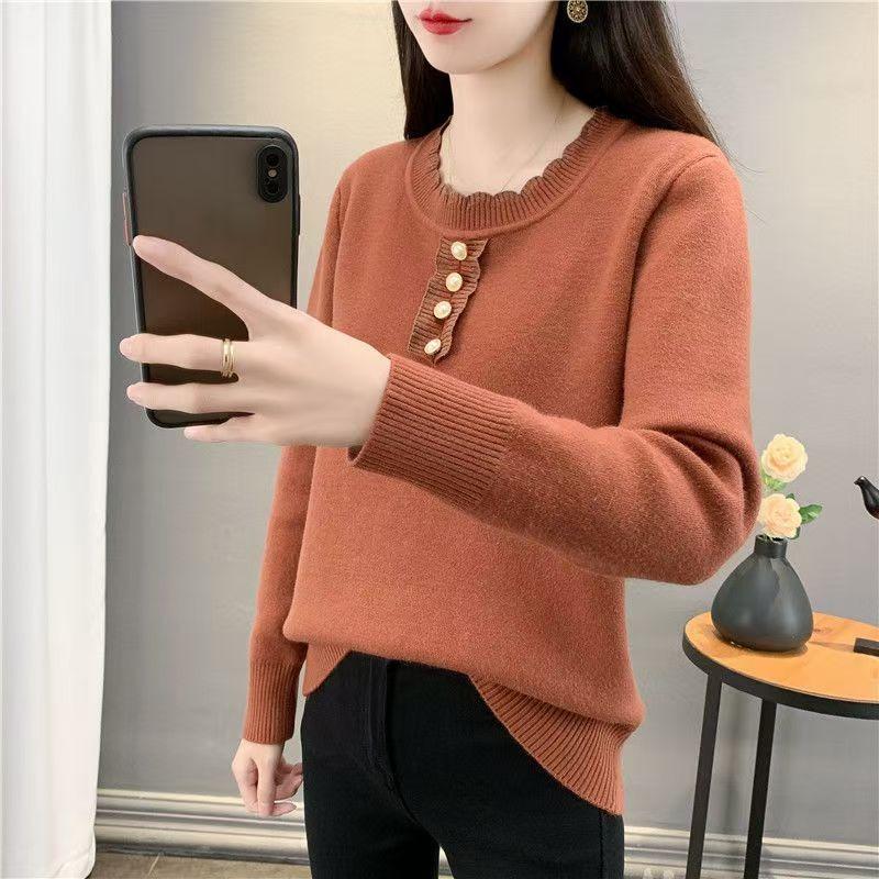 Round Neck All One Velvet Autumn Winter Slim Warm Top Thickened Knitted Sweater for Women