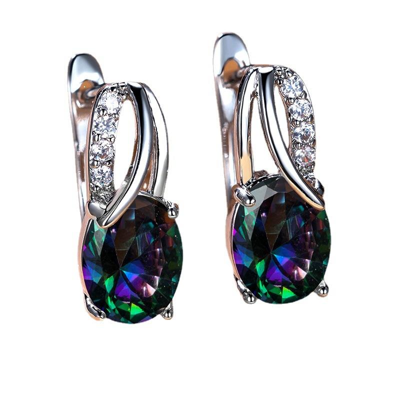 Popular Champagne Gold Oval Navy Blue Earrings for Women Simple and Personalized Temperament