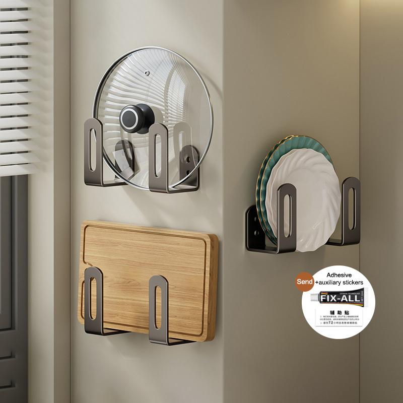 2/4/6/8Pcs Pot Lid Rack Pot Cover Cutting Board Holder Sponge Storage Shelf Kitchen Bathroom Wall Mounted Organizer Rack