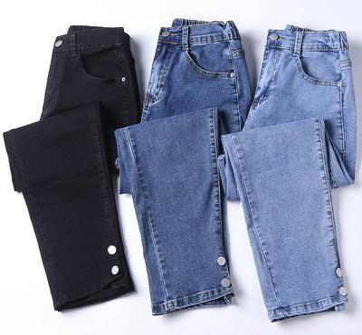 Jeans casual da donna autunnali taglie forti microfibra pantaloni a nove minuti