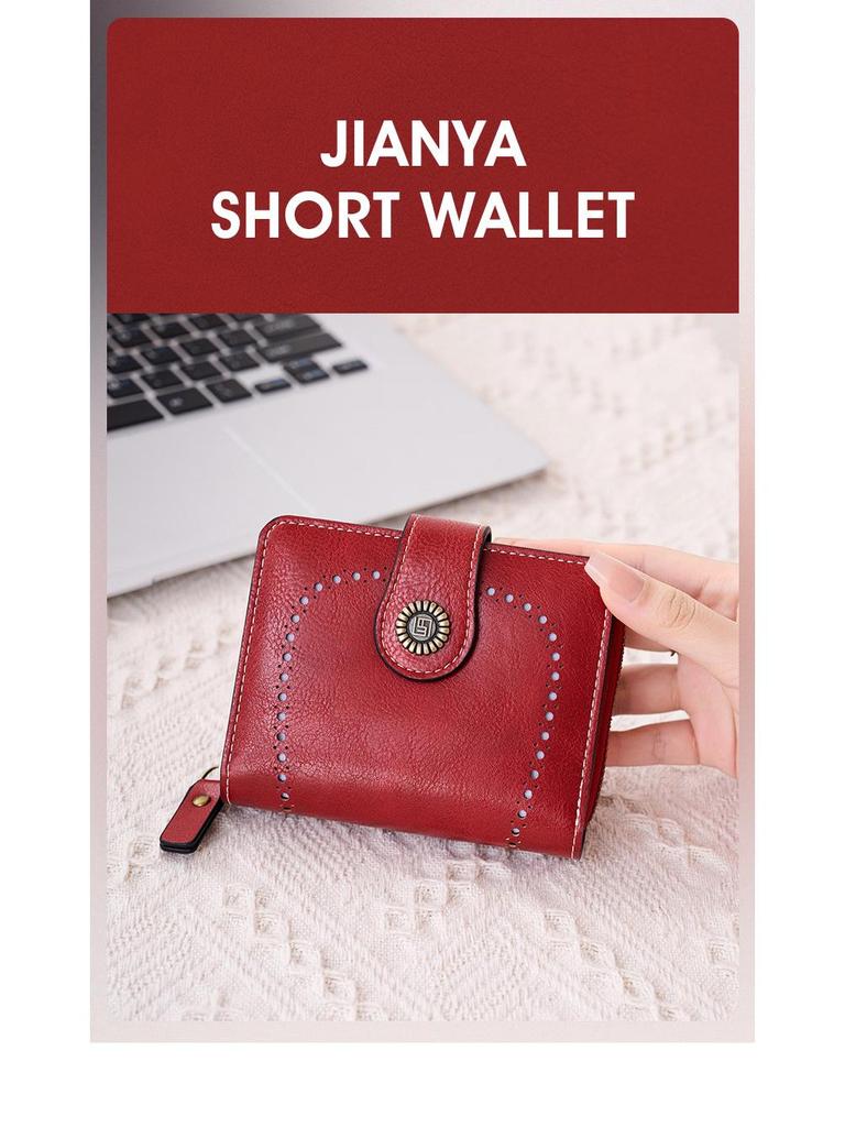 2025 Fashion Women's Cutout Short Wallet with Large Capacity Zipper Coin Purse and Retro Card Holder