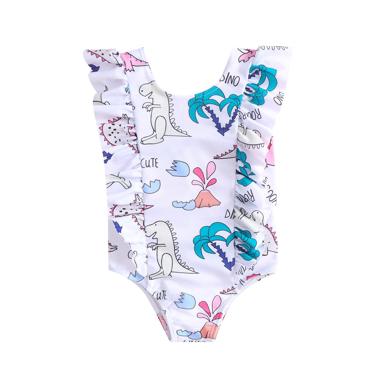 

Girls Dinosaur Print Ruffle Swimsuit with Sun Protection 80 cm квітковий