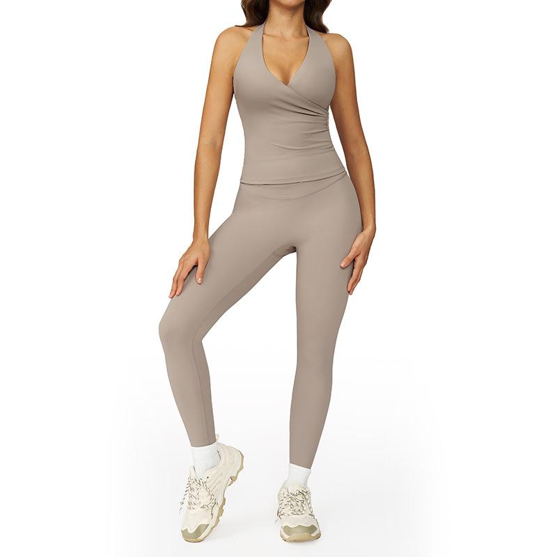 JYL Quick Dry Brushed Yoga Set Hollow Back High Waist Outfit