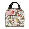 Vintage Bird And Botanical Branch Insulated Lunch Bag for Kid School Cooler Thermal Food Box Tote Portable Lunch Boxes Container