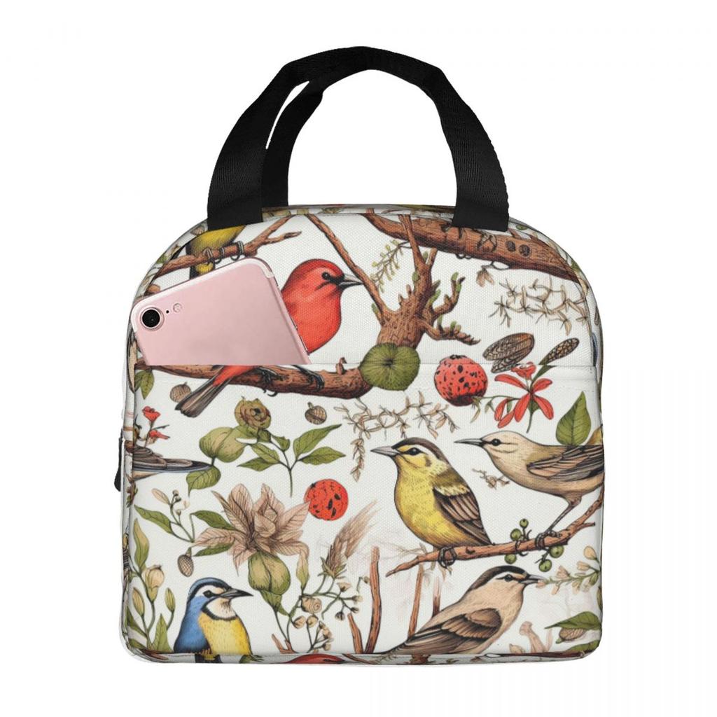 Vintage Bird And Botanical Branch Insulated Lunch Bag for Kid School Cooler Thermal Food Box Tote Portable Lunch Boxes Container