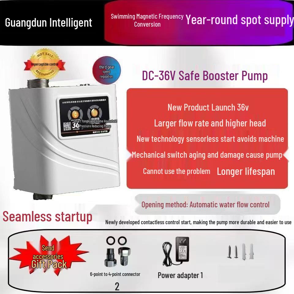 Pompa Booster Scaldabagno a Frequenza Variabile 36V/24V Alimentata a Energia Solare, Soffione Doccia a Tensione Sicura 220 RPM
