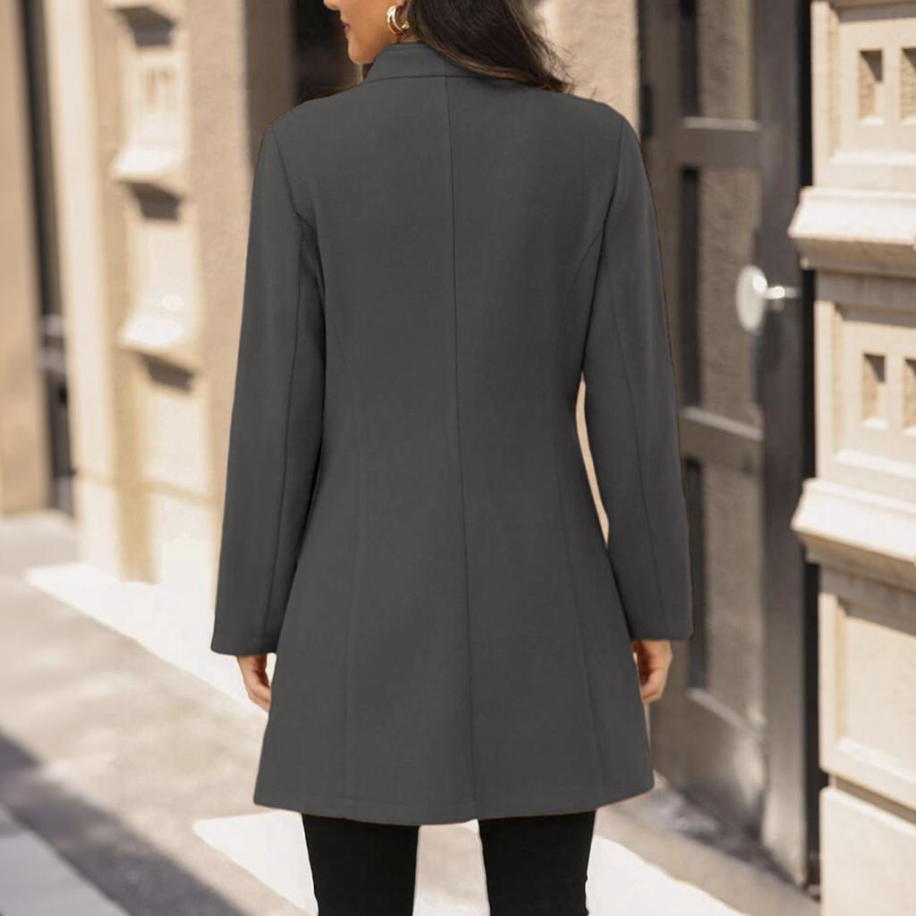Women's Elegant Mid-Length Wool Trench Coat with Stand Collar Outerwear