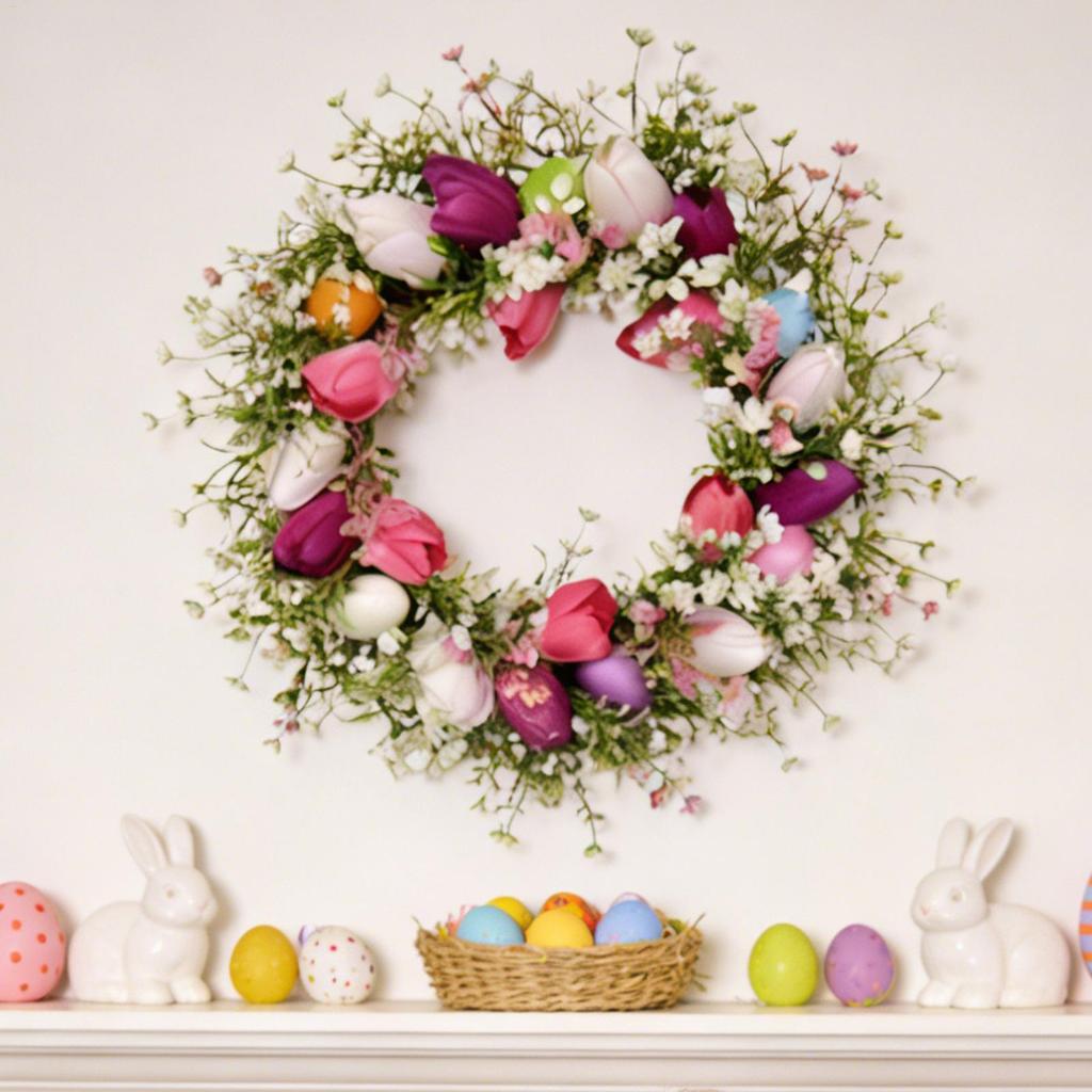 Easter Door Wreath 17 Inch Artificial Spring Flower Wreath Funny Front Door Decor for Home Entryway Yard Patio Farmhouse Party
