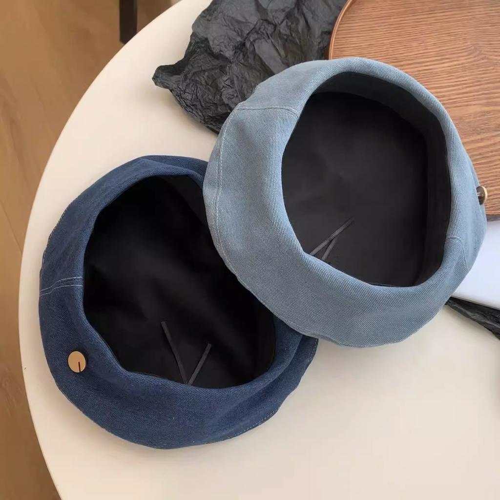 Denim Beret Women's Spring and Autumn Korean Style Versatile Face Show Little Belem Painter Hat Big Head Wrap Hat Trendy