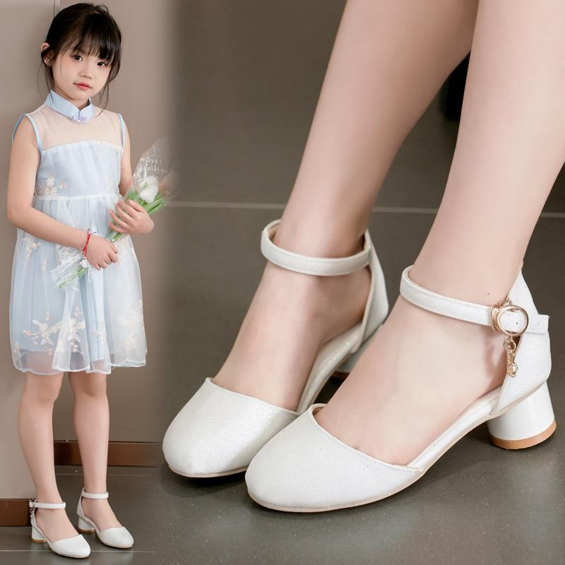 *Summer New Comfortable Children's Casual Shoes Fashionable Elegant Round Head Soft Princess Baotou Middle Heel Sandals