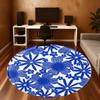 1pc Floral Pattern Blue Round Chair mat office Area Rug - Non-Slip, Floor Mat for Office, Bedroom, Ideal home decor gift p0105063