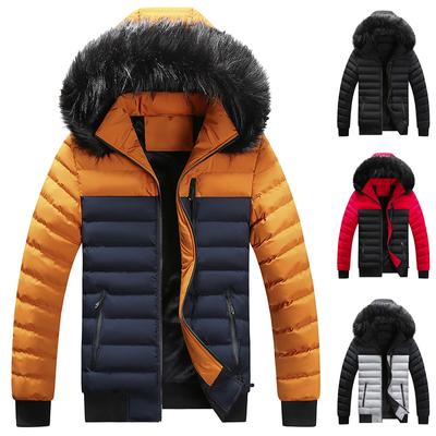 Men's Autumn Winter Zipper Warm Down Jacket Hooded Plush Solid Color  Cotton Coat