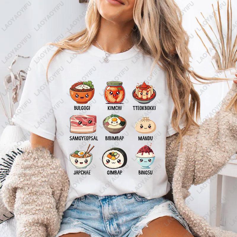 Kawaii Funny Korean Food Lover T-Shirt Korean Mom Gift Kpop Shirt Asian Owned Funny Korean Food Tees Cotton Woman Tops Camisetas