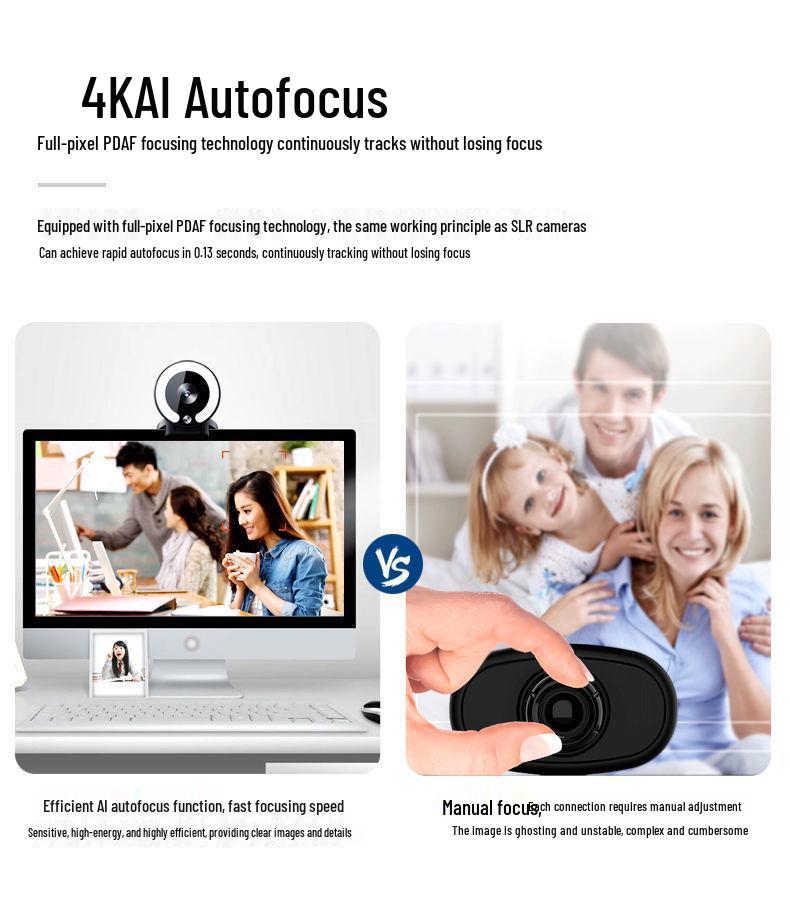 4K HD Webcam with Microphone & Beauty Fill Light for Laptops & Desktops