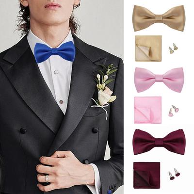 1 Set Erkek Papyon Kiti Düz Renk Papyon Mendil Kol Düğmesi Seti Düğünler İş Etkinlikleri Kıyafet Aksesuarları