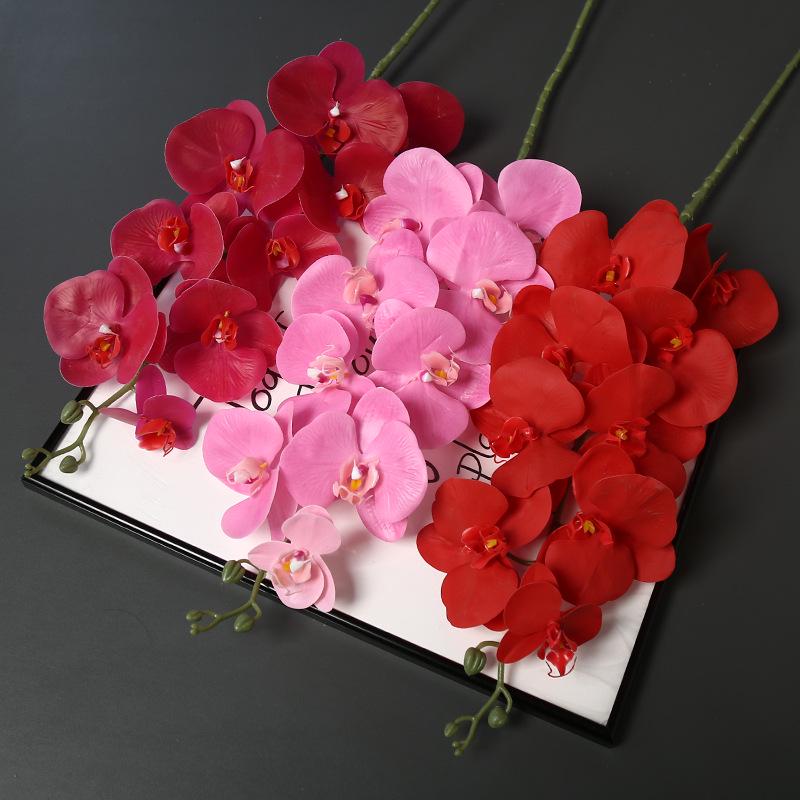Long Stem 9-Head Phalaenopsis Orchid Artificial Floral Decoration for Weddings and Home