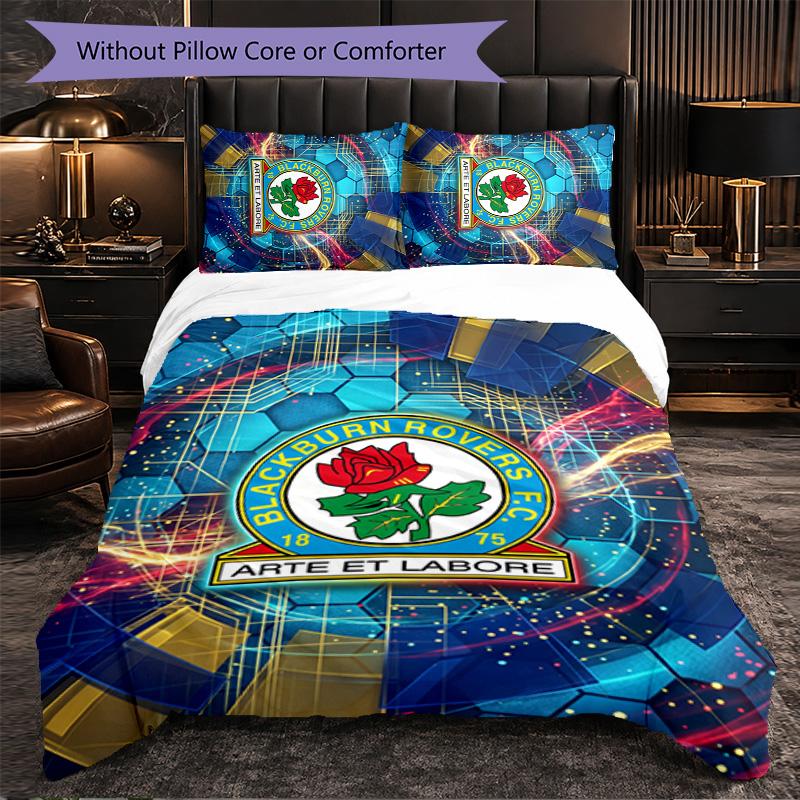 Set Biancheria da Letto Calcio Blackburn Rovers 3 Pezzi Morbido Copripiumino con Federe Set Decorazione Camera da Letto per la Casa