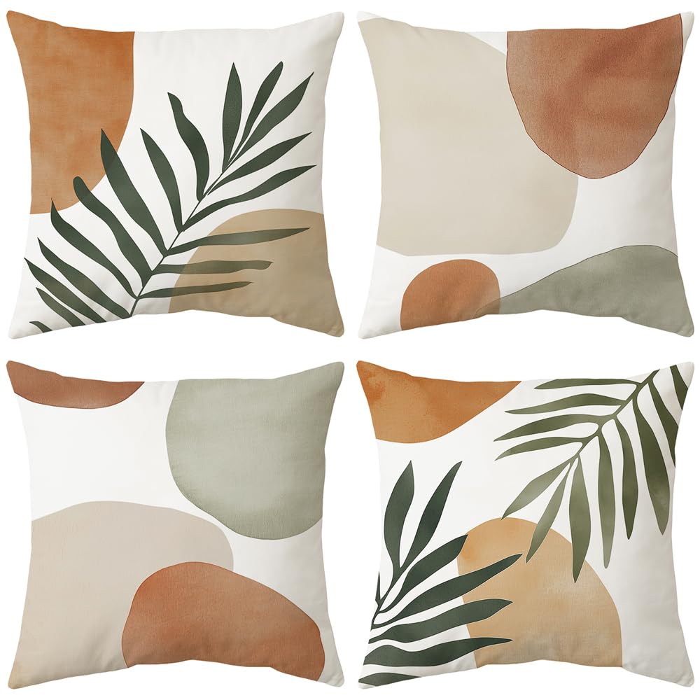 4Pcs Abstract Plant Geometric Shape Printed Pillow Cover Polyester Cushion Case 2D Flat Printing Pillowcase Nordic Calm Now