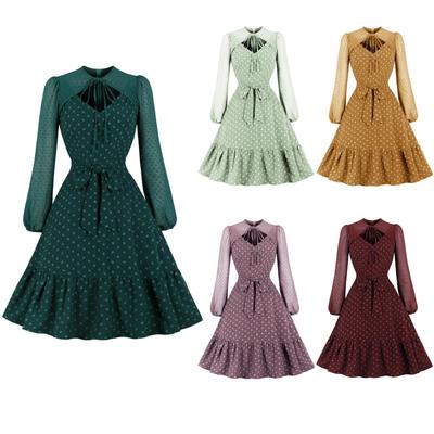 Women Party Joining Together Net Yarn Long Sleeve Retro Dress Gothic Flare Sleeve Stitching Dress