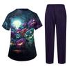 Women's Short Sleeve Costume Set with Halloween Print and Pockets - 2 Piece Top and Pants for Role Play