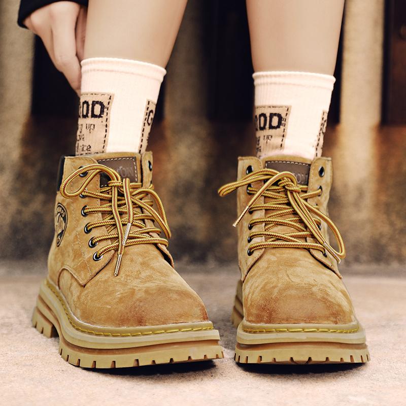 Chaussures de Mode Printemps Hiver Résistantes Cuir Véritable Bottes de Moto Semelle Souple Travail Antidérapantes Bottes Jaunes pour Hommes Femmes Bottes