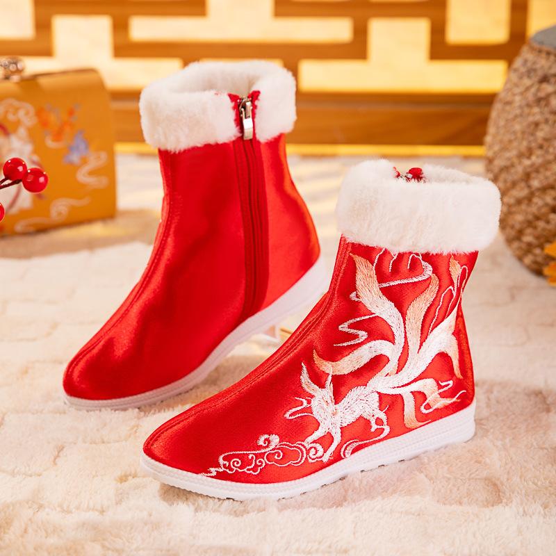 

Женские зимние теплые ботинки для снега, нескользящие, с подкладкой из искусственного меха, вышитые, ботильоны, обувь для женщин, удобные, пушистые, короткие ботинки для ходьбы с боковой молнией 41 красный