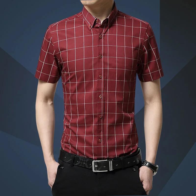 

Plus Size 5XL 2026 Summer Fashion Men s Short Sleeve Cotton Polyester Social Shirts Plaid Checked Shirt for Men Brand Chothing 5XL червоний