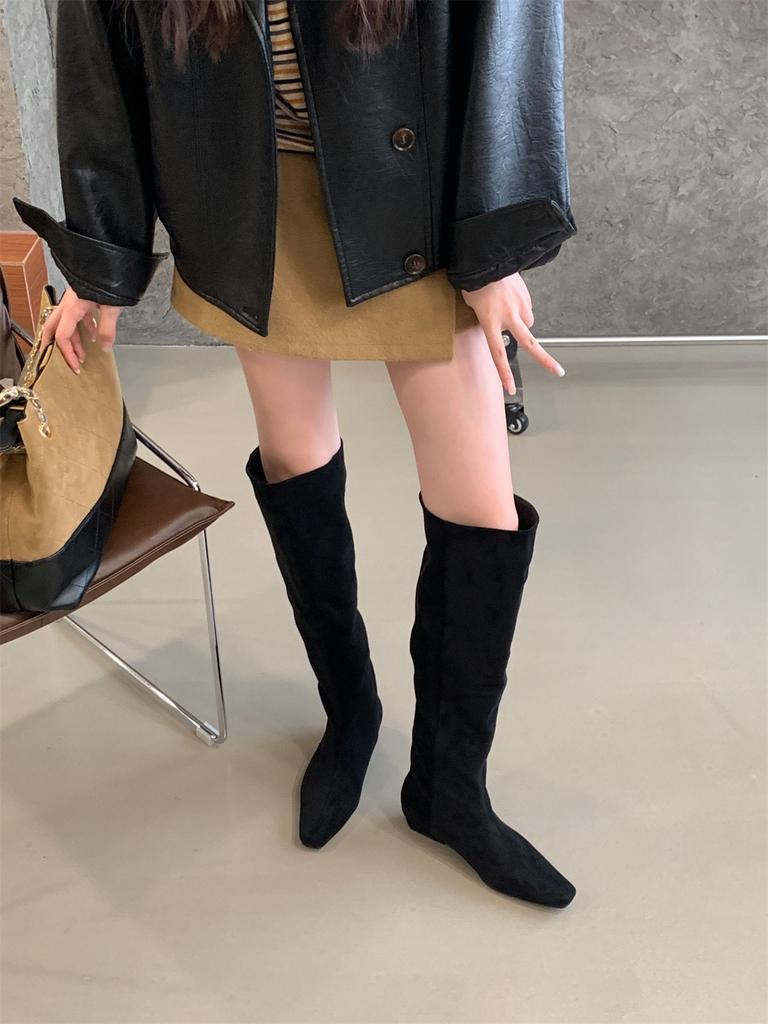 Suede Pile Boots Medium Knight Boots Women's Shoes 2025 Autumn and Winter Skinny Long Boots