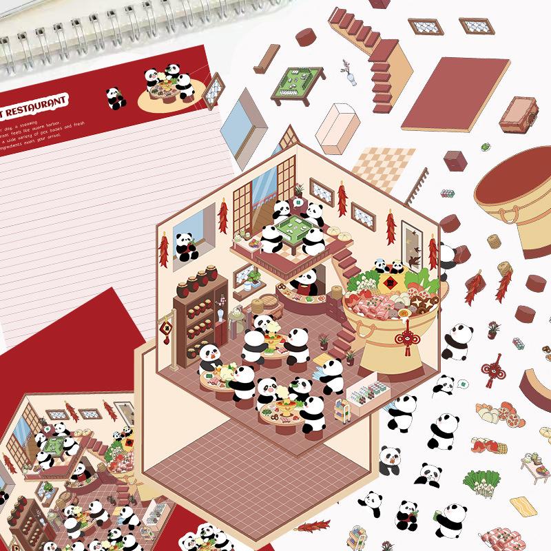 6pc Cartoon landscape stickers, multiple miniature worlds,3D cabins, Xiaohongshu decompression, DIY scene, hand account stickers