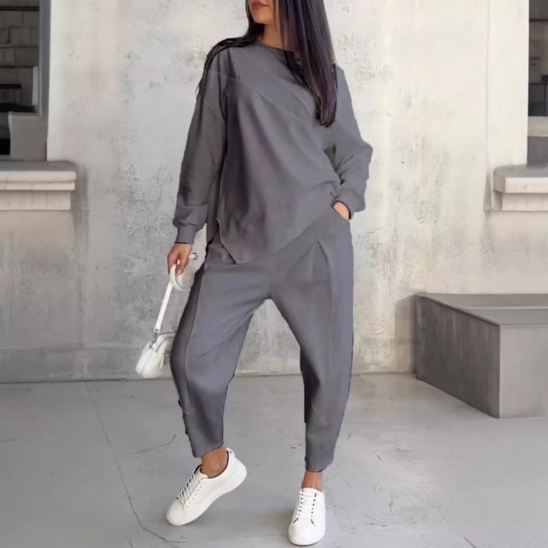 2024 Women's Casual Loose Long Sleeve Sweatshirt and Harem Pants Set for Autumn and Winter