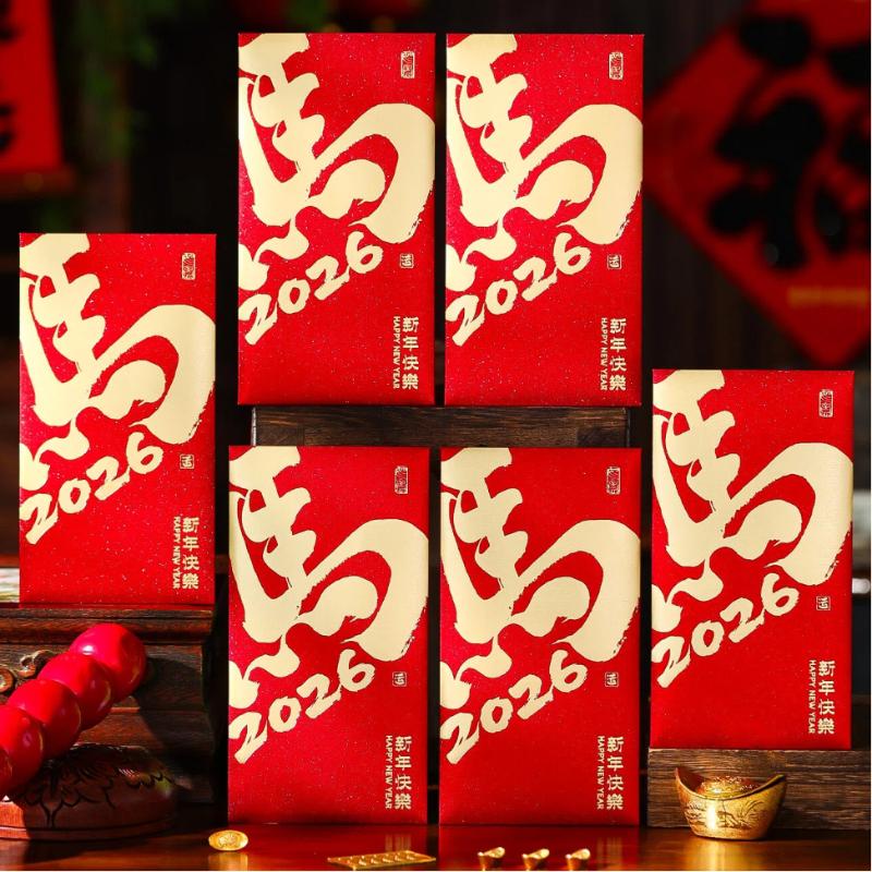 6Pcs 2026 Horse Year Spring Festival Red Envelope Lucky Red Pockets Chinese  Year Money Envelope