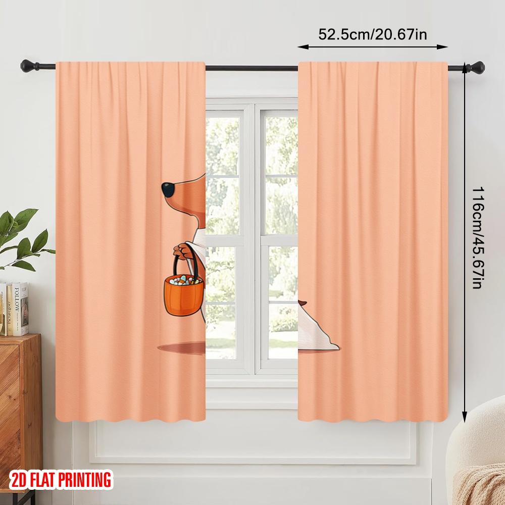 2pcs,2D plane printing Curtain Popular halloween pumpkin (18) Polyester Easy Install (without rod) Holiday Ldeal for Living