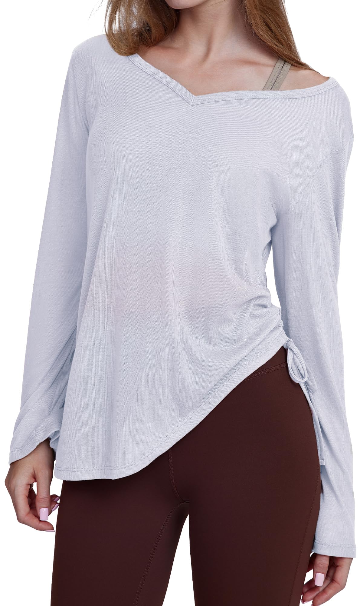 

Ausing Йога С длинным рукавом Пилатес УФ Свободный Горячая йога XL Женская блузка, Кулиска, Футболка, Одежда, Защита, Спортивная одежда, Посадка, Прозрачный,