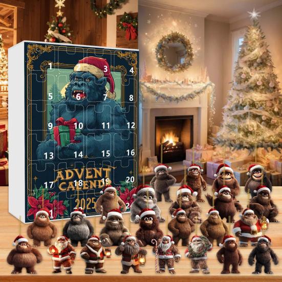 Advent Calendar 24-Day Countdown Decoration Ape Man Themed Family Christmas Advent Calendar Festival Hanging