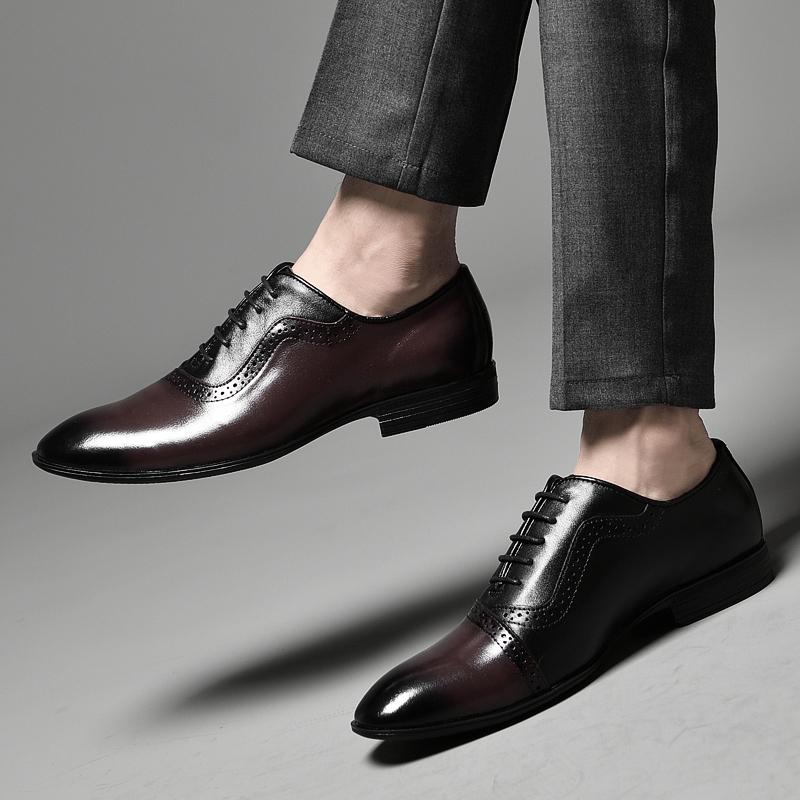 Sapatos masculinos de couro legítimo de alta qualidade, elegantes, formais, para escritório, Oxfords, sapatos de casamento, com cadarço, sapatos de couro empresarial, feitos à mão, pretos