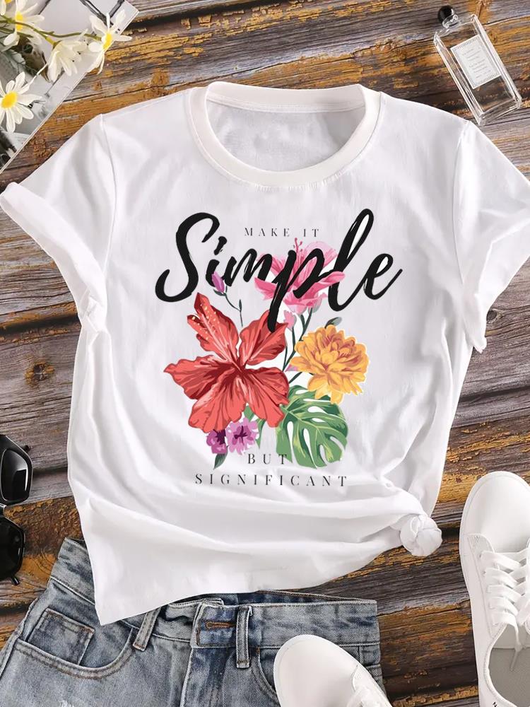 (Asian Size)  Tee Women love heart plant trend cute Clothing Casual Top Short Sleeve T Shirt Fashion Print Lady Female Graphic T-shirts