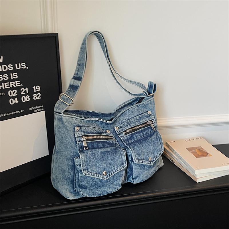 Vintage Large Capacity Denim Messenger Bag Women's Shoulder Crossbody Bag