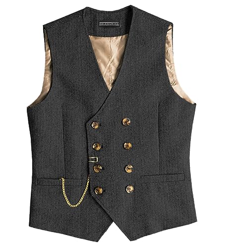 Men Suit Gray Vintage Double Breasted Blend Waistcoat For Wedding Groomsmen Banquet Men Coat